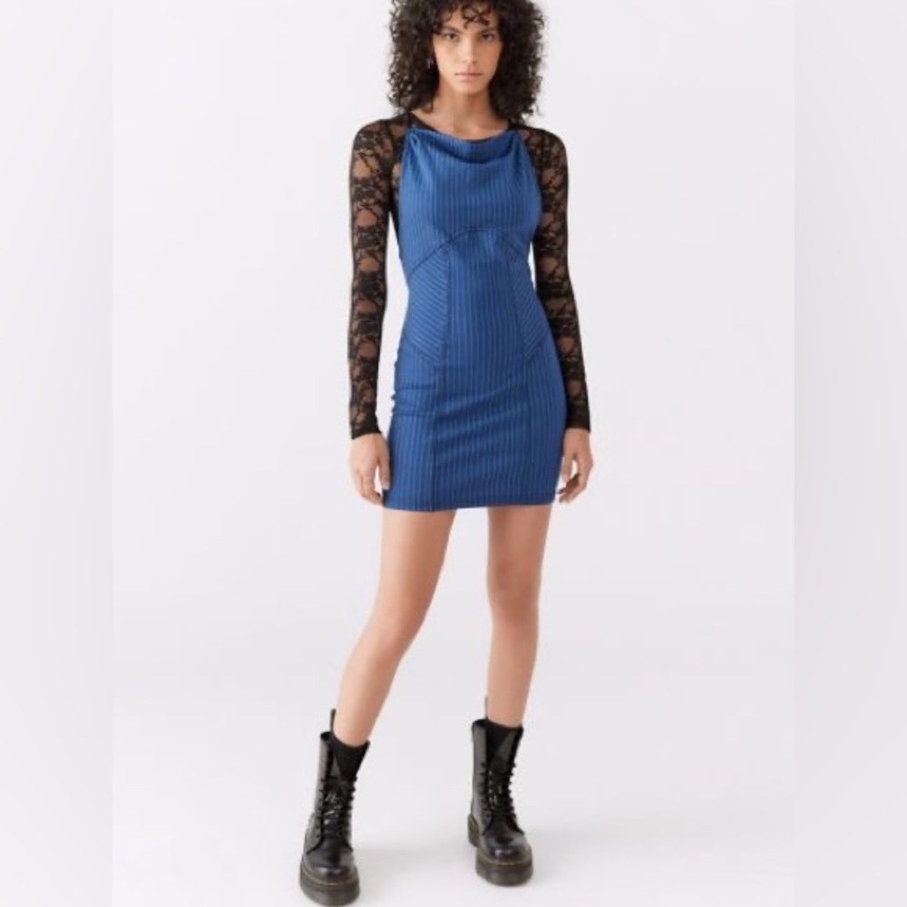 NEW Urban Outfitters Complex High-Neck Mini Dress in Blue